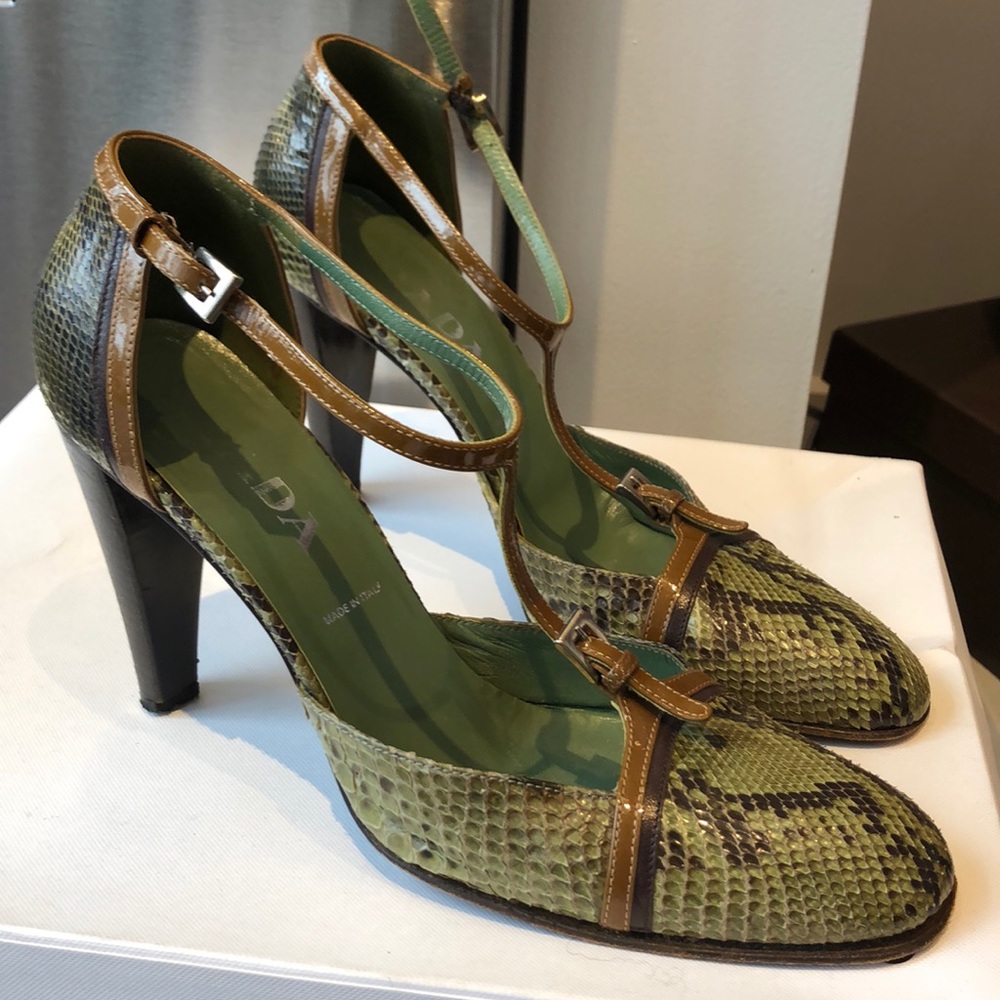 Prada green T-strap high heels